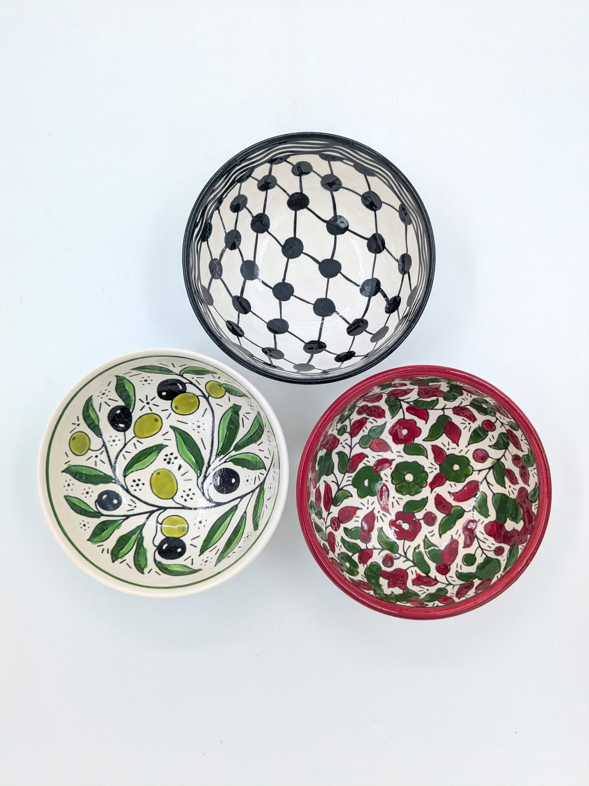 3 handgefertigte palästinensische Keramikschalen – 12 cm
