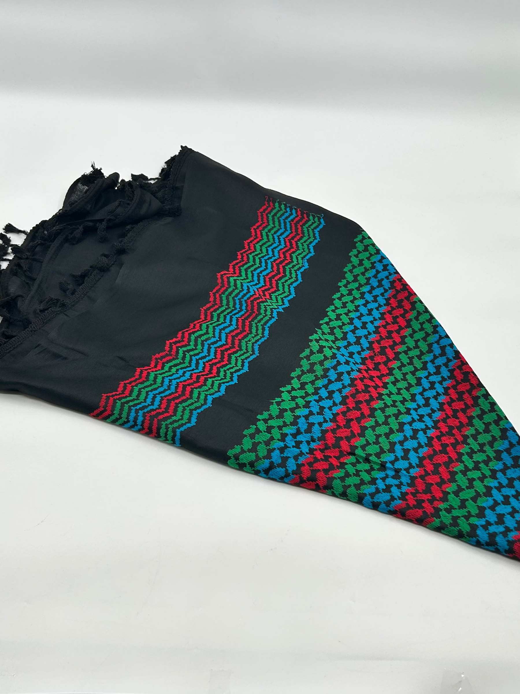Auténtico Hirbawi kuffiyeh - verde, rojo, azul