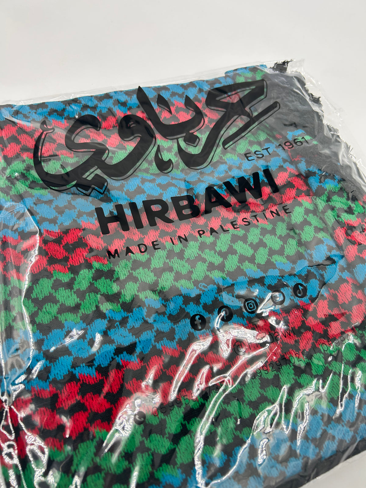 Auténtico Hirbawi kuffiyeh - verde, rojo, azul