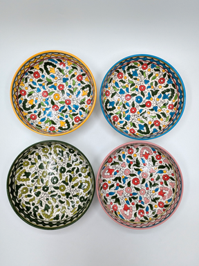 Grande fascio di 4 piatti in ceramica palestinese fatti a mano - 23 cm