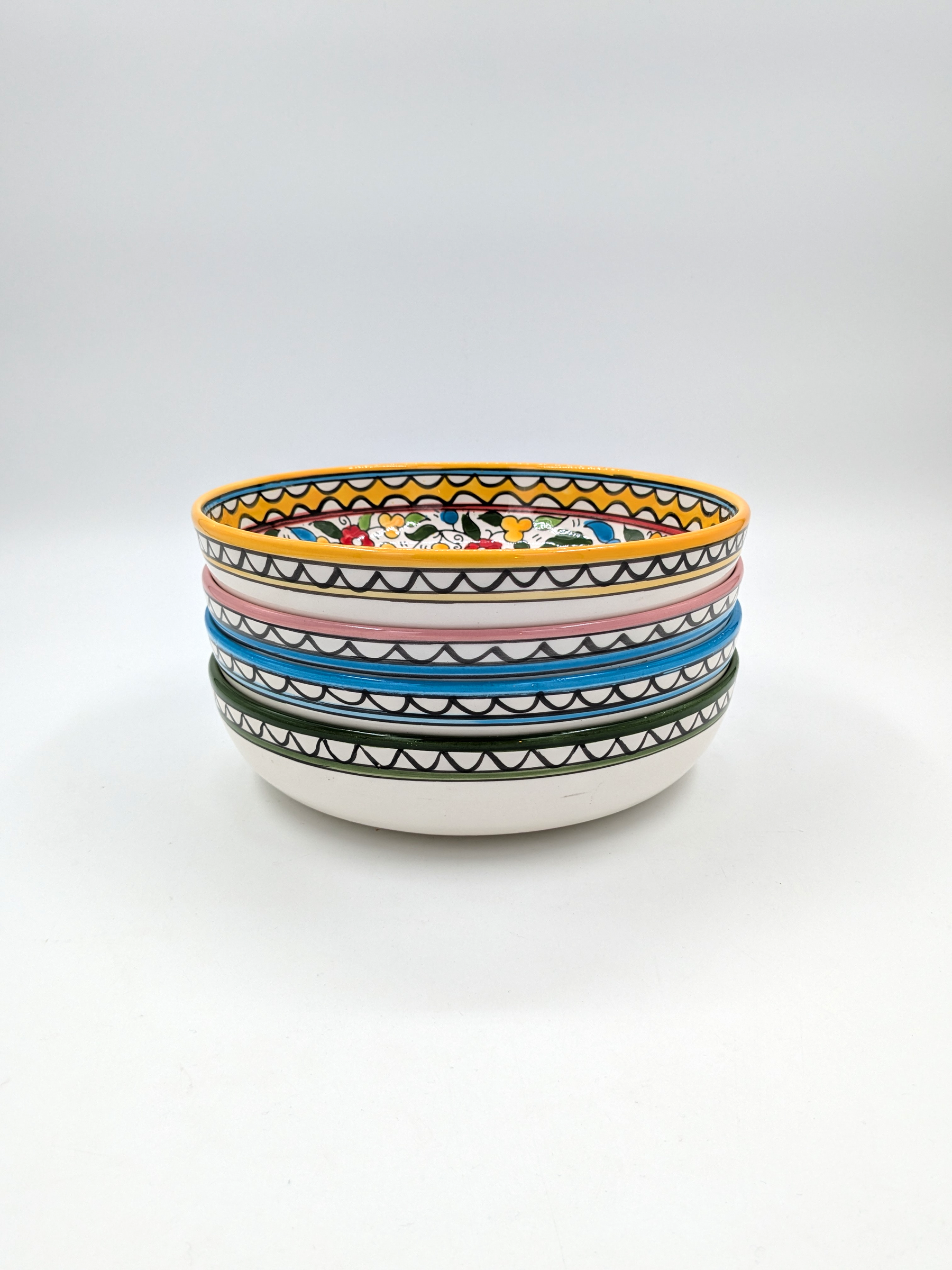 Grande fascio di 4 piatti in ceramica palestinese fatti a mano - 23 cm